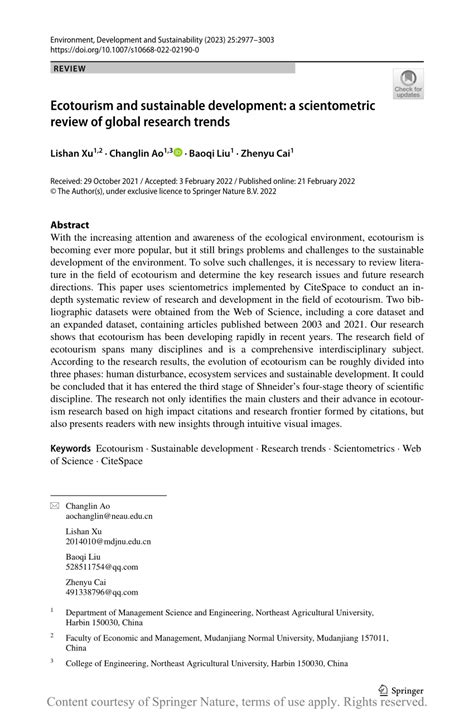 Ecotourism and sustainable development: a scientometric review of ... - wintechmobiles.com