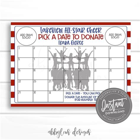 EDITABLE All Star Cheer Pick a Date to Donate Printable Cheer Etsy
