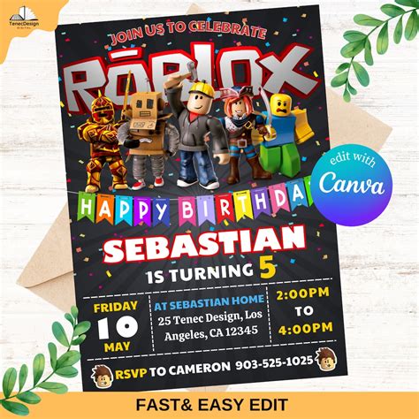 EDITABLE Roblox Birthday Invitation Roblox Invite Roblox Etsy