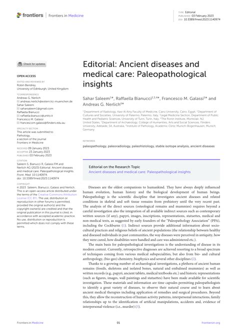 Editorial: Ancient diseases and medical care: Paleopathological ... - wintechmobiles.com