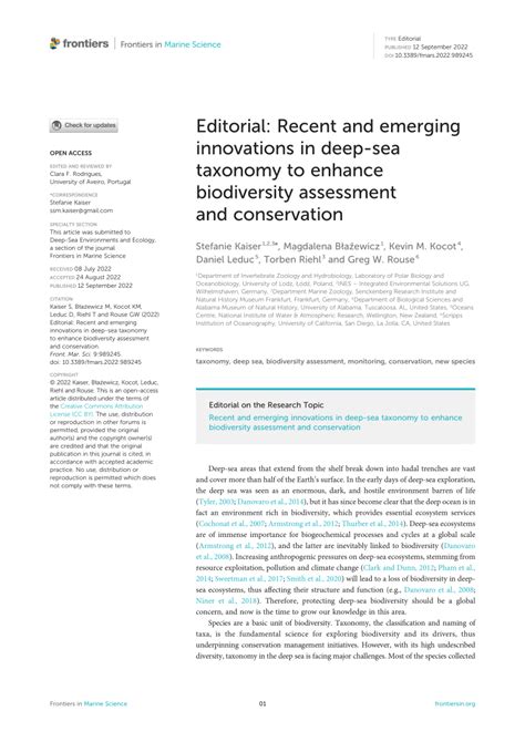 Editorial: Recent and emerging innovations in deep-sea taxonomy to ... - raincitystudios.com