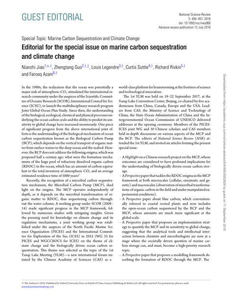 Editorial for the special issue on marine carbon sequestration and ... - raincitystudios.com
