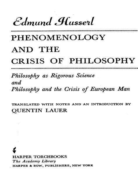 EDMUND HUSSERL: Philosophy and the Crisis of European Man …