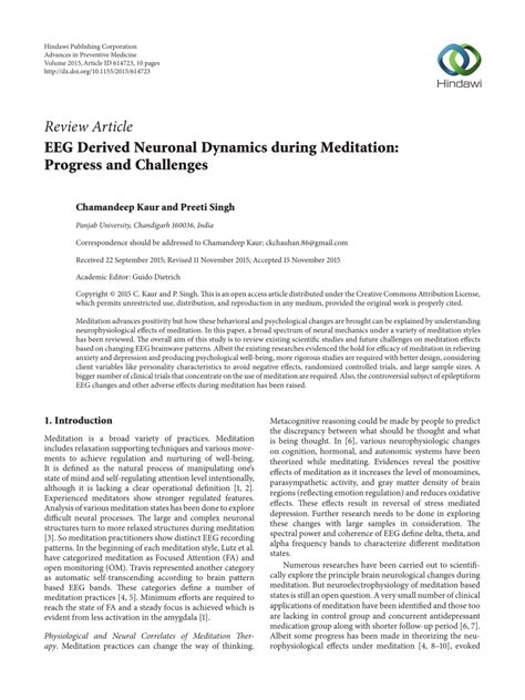 EEG Derived Neuronal Dynamics during Meditation: Progress and ... - coolestguyplanet.net