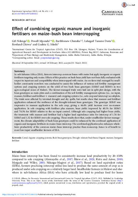 Effect of combining organic manure and inorganic fertilisers on maize ... - raincitystudios.com