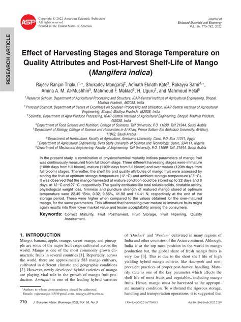 Effect of Harvesting Stages and Storage Temperature … - raincitystudios.com