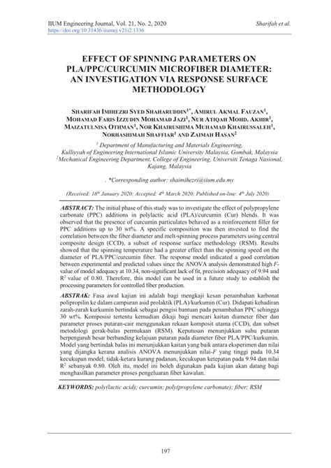 EFFECT OF SPINNING PARAMETERS ON PLA/PPC/CURCUMIN …