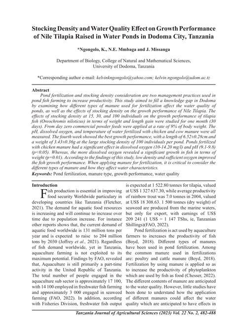 Effect of stocking density on growth performance of monosex Nile ... - raincitystudios.com