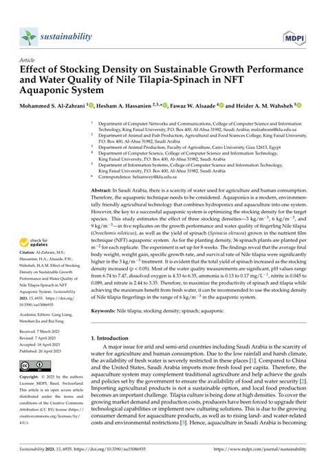Effect of Stocking Density on Sustainable Growth Performance and Water ... - raincitystudios.com