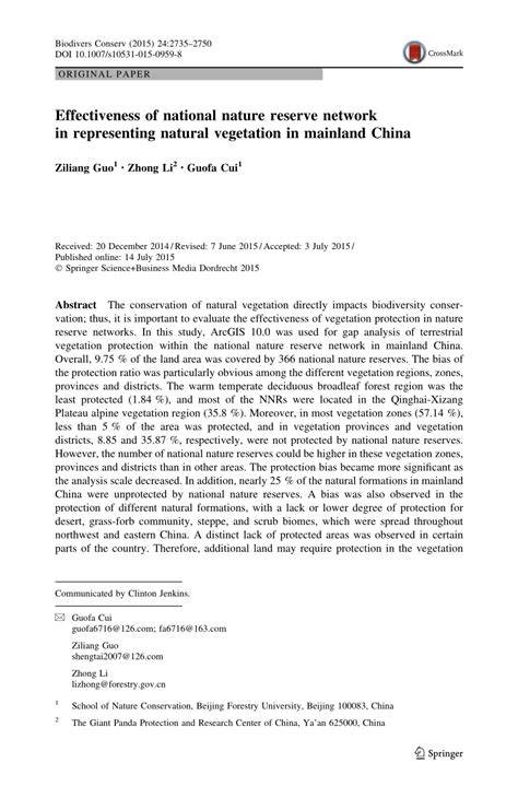 Effectiveness of national nature reserve network in representing ... - raincitystudios.com