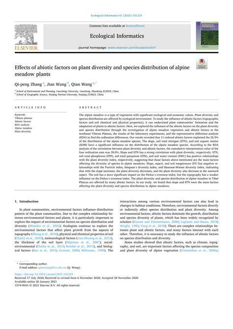 Effects of abiotic factors on plant diversity and species distribution ... - muktibox.com