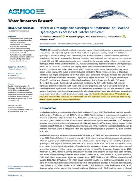 Effects of Drainage and Subsequent Restoration on Peatland Hydrological ... - raincitystudios.com