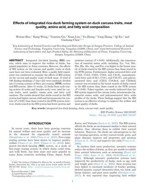 Effects of integrated rice-duck farming system on duck carcass traits ... - raincitystudios.com