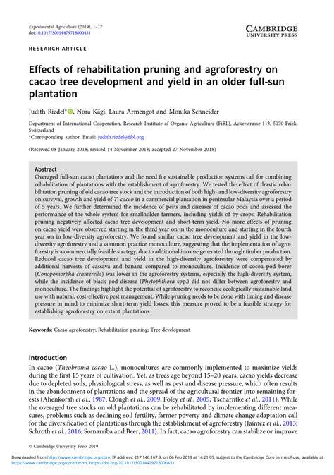 Effects of rehabilitation pruning and agroforestry on cacao tree ... - raincitystudios.com