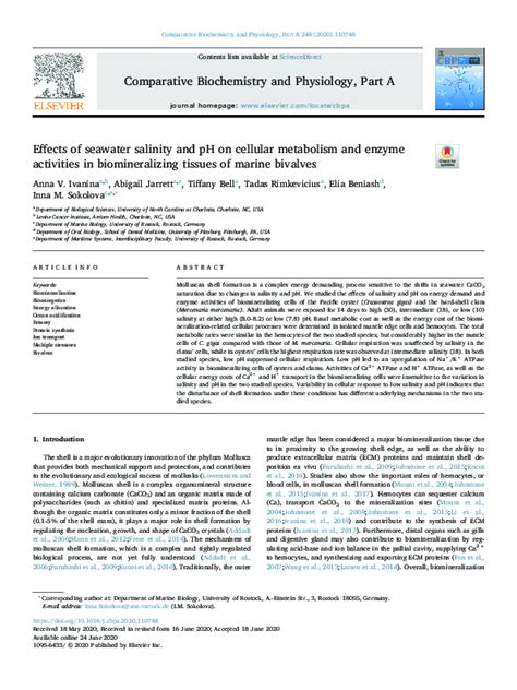 Effects of seawater salinity and pH on cellular metabolism and enzyme ... - raincitystudios.com