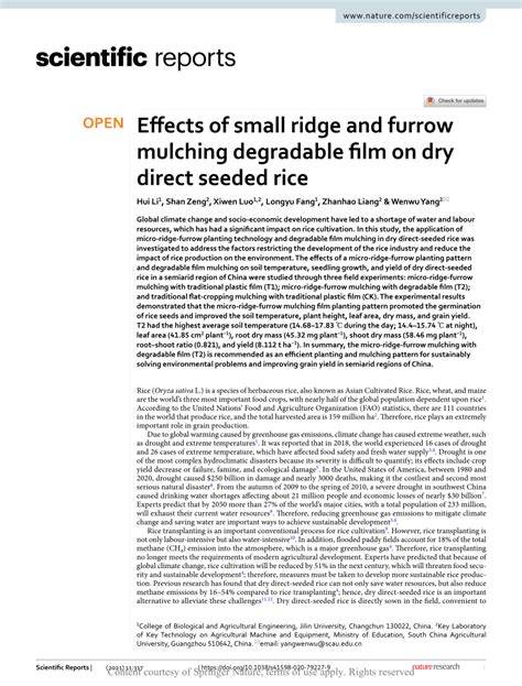 Effects of small ridge and furrow mulching degradable film on dry ... - raincitystudios.com