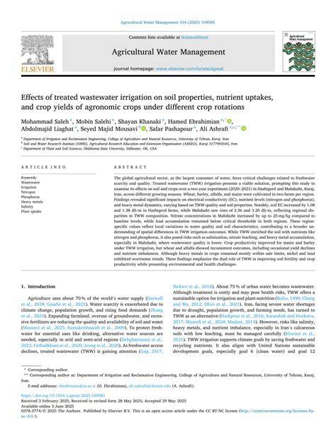 Effects of treated wastewater irrigation on soil properties, nutrient ... - raincitystudios.com