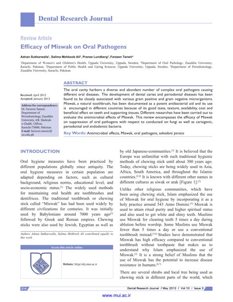 Efficacy of Miswak on Oral Pathogens - PMC - wintechmobiles.com