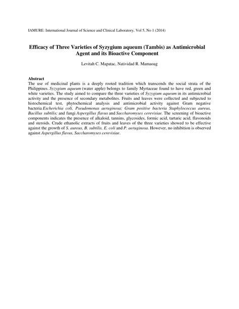 Efficacy of Three Varieties of Syzygium aqueum (Tambis) as ... - raincitystudios.com
