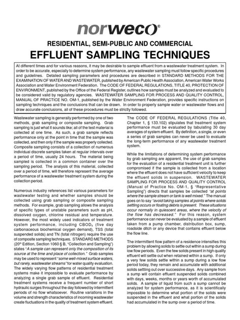 EFFLUENT SAMPLING TECHNIQUES - Norweco - raincitystudios.com