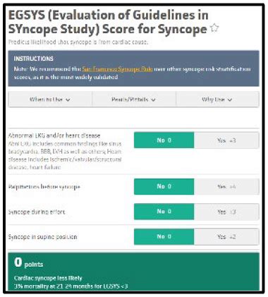 EGSYS (Evaluation of Guidelines in SYncope Study) Score for ... - MDCalc