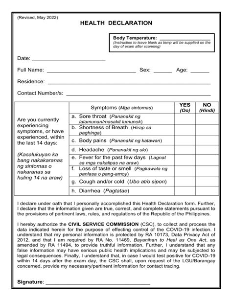 EHealth Declaration Form Health Declaration Form Prior to