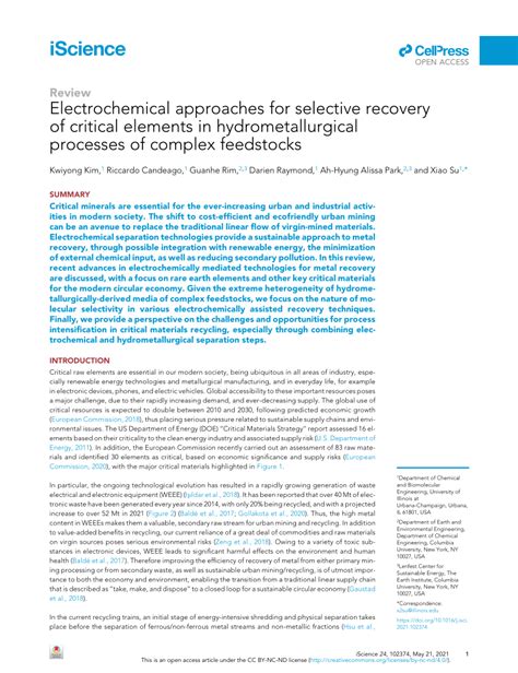 Electrochemical approaches for selective recovery of critical elements ... - wintechmobiles.com