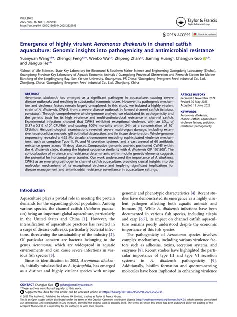 Emergence of highly virulent Aeromonas dhakensis in channel catfish ... - raincitystudios.com