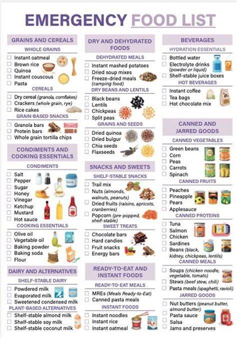 Emergency Food Printable Long Term Food Supply List Disaster Food ... - raincitystudios.com