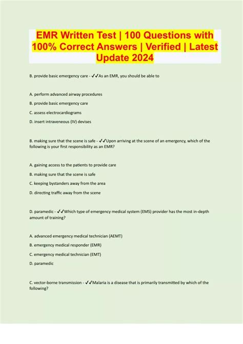 EMR Written Test 100 Questions with 100 Correct Answers Verified