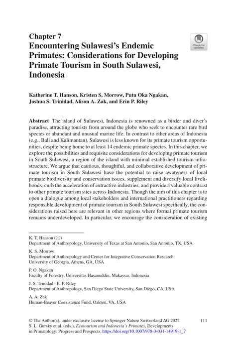Encountering Sulawesi’s Endemic Primates: Considerations ... - Springer - raincitystudios.com