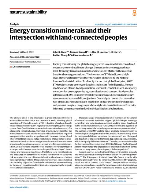 Energy transition minerals and their intersection with land ... - Nature - wintechmobiles.com