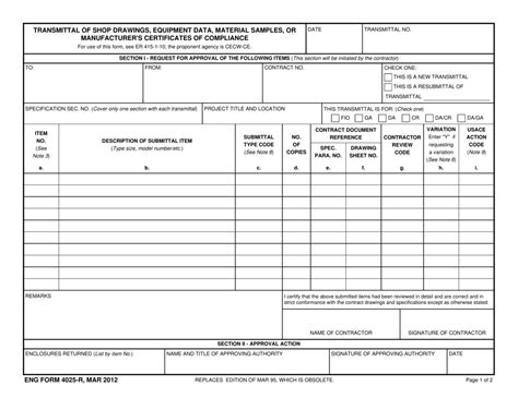 ENG Form 4025R Download Fillable PDF or Fill Online Transmittal of