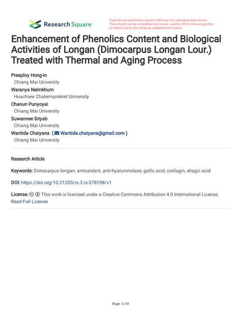 Enhancement of phenolics content and biological activities of longan ... - raincitystudios.com