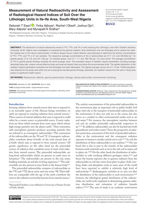 Environmental radioactivity and radiological hazard assessment of soil ... - wintechmobiles.com