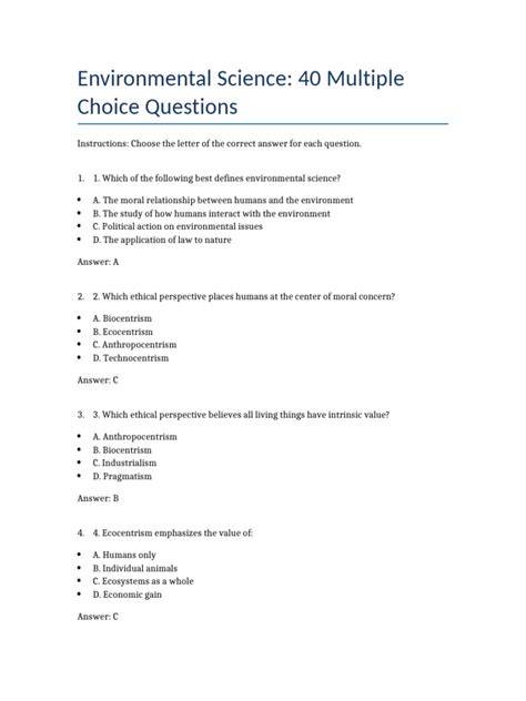 ENVIRONMENTAL SCIENCE MULTIPLE CHOICE QUESTIONS - raincitystudios.com