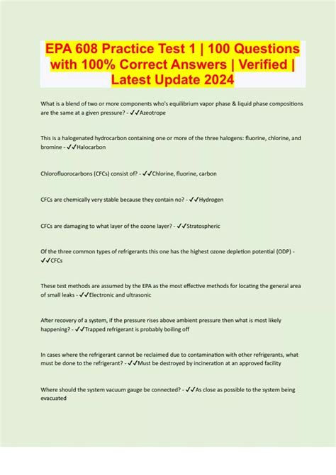 EPA 608 Practice Test 1 100 Questions with 100 Correct Answers