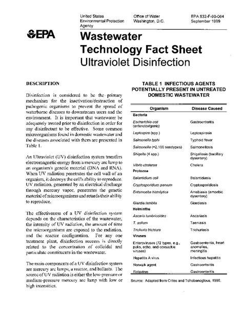EPA Wastewater Technology Fact Sheet Chlorine Disinfection - raincitystudios.com