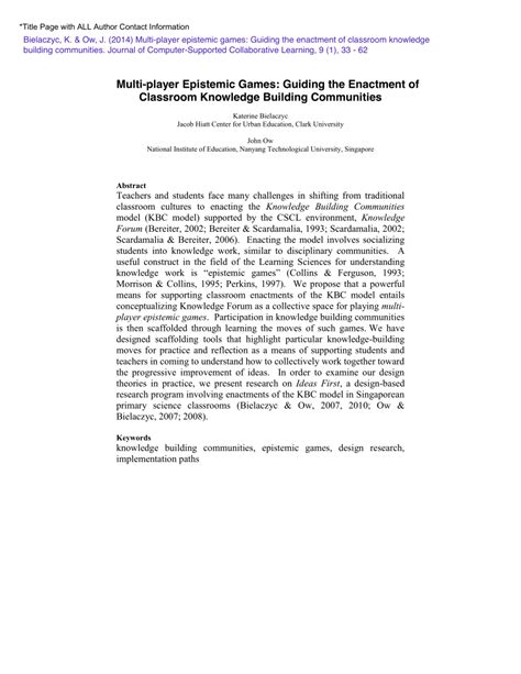 ERIC - EJ1039924 - Multi-Player Epistemic Games: Guiding the …