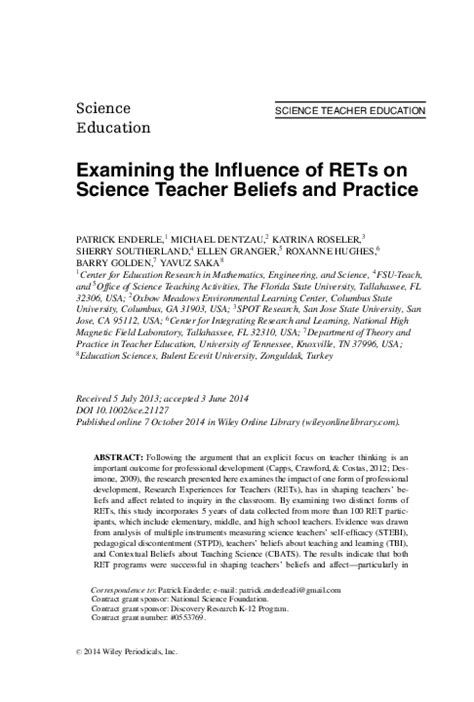 ERIC - EJ1043206 - Examining the Influence of RETs on Science Teacher …