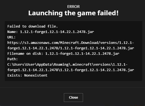 ERROR Launching the game failed! Failed to download file. https