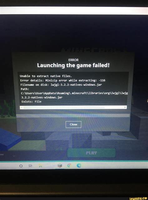 ERROR Launching the game failed! Unable to extract native files. Error