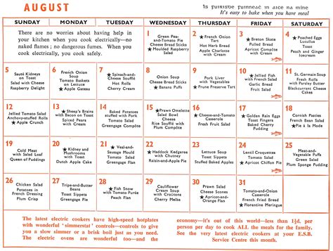 ESB Housewives’ calendar Aug 1962 ESB Archives