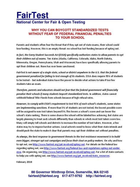 ESSA OptOut Factsheet Download Free PDF Standardized Tests Test