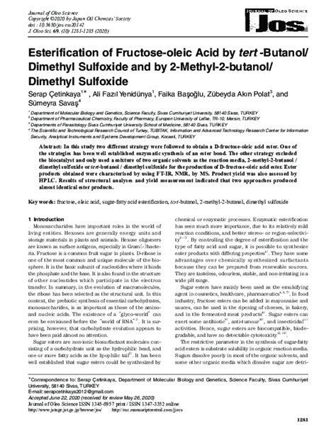 Esterification of Fructose-oleic Acid by tert -Butanol/ Dimethyl ... - wintechmobiles.com