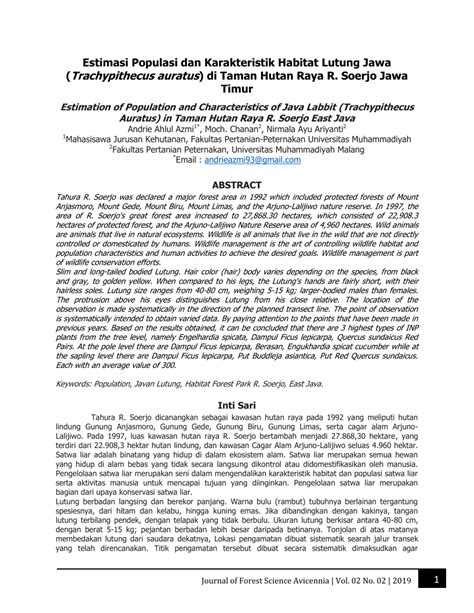 Estimasi populasi dan vegetasi habitat Lutung Jawa Trachypithecus ... - wintechmobiles.com