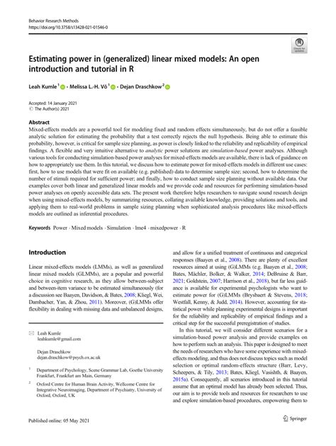 Estimating power in (generalized) linear mixed models: An open ... - wintechmobiles.com