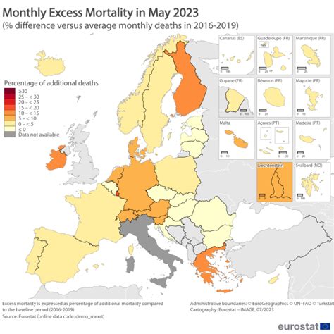 EU excess mortality above the baseline in May 2023