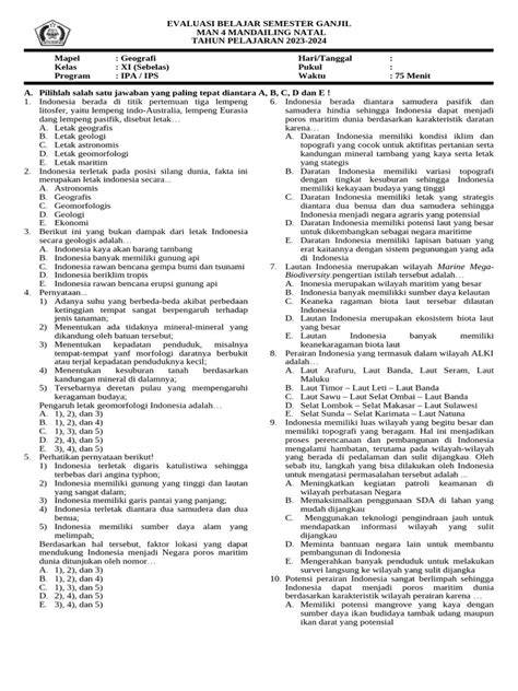 Evaluasi Geografi Indonesia Kelas XI | PDF - Scribd - raincitystudios.com