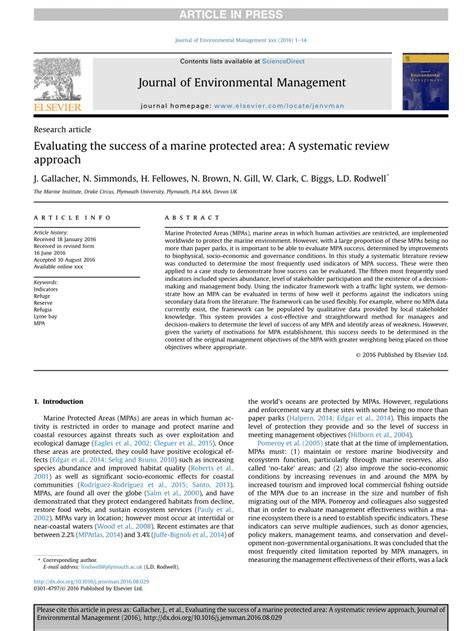 Evaluating the success of a marine protected area: A systematic review ... - raincitystudios.com